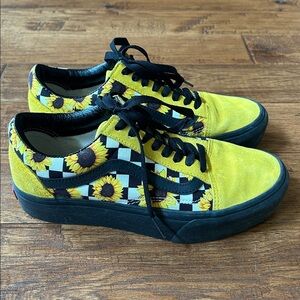 Vans Customs Sunflowers Old Skool Platform Sneakers Yellow Suede Womens Size 8